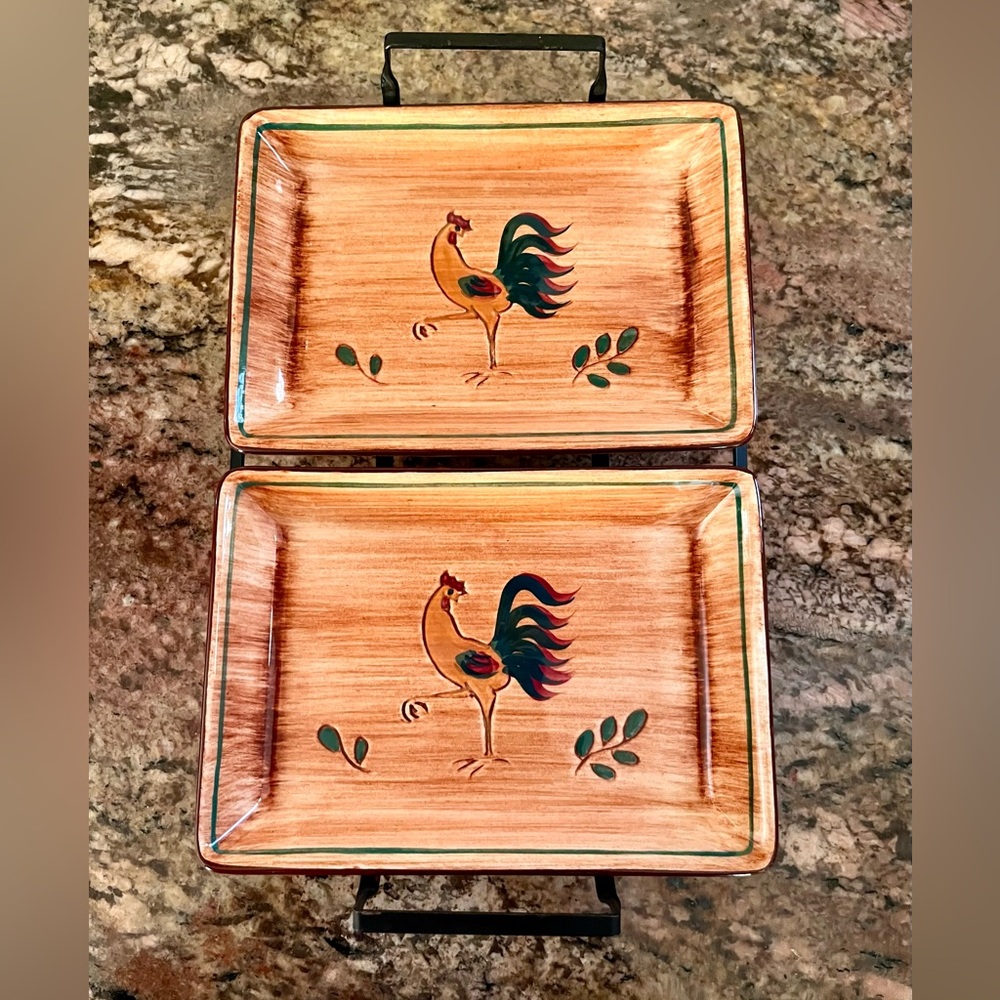 Pennsbury Pottery 2 Part Serving Tray Platter  Rooster Country Farmhouse Cottage